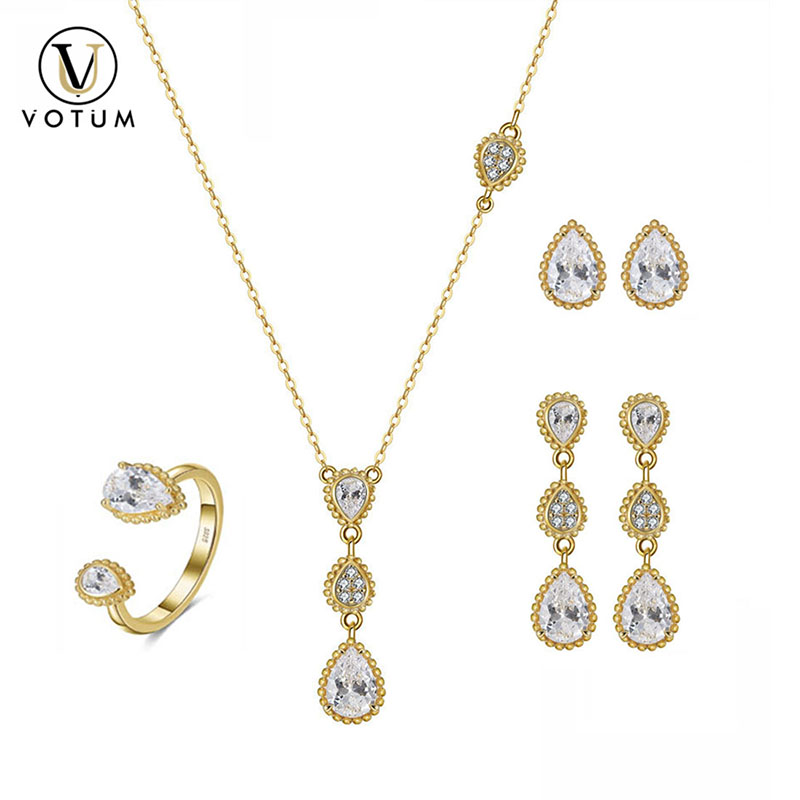 CMSD18 9K Real Gold Moissanite Diamond Earring Necklace Ring Jewelry Set