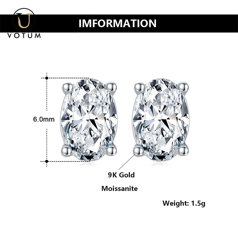 Votum 9K 14K Real Gold Moissanite Diamond Oval Custom Earring