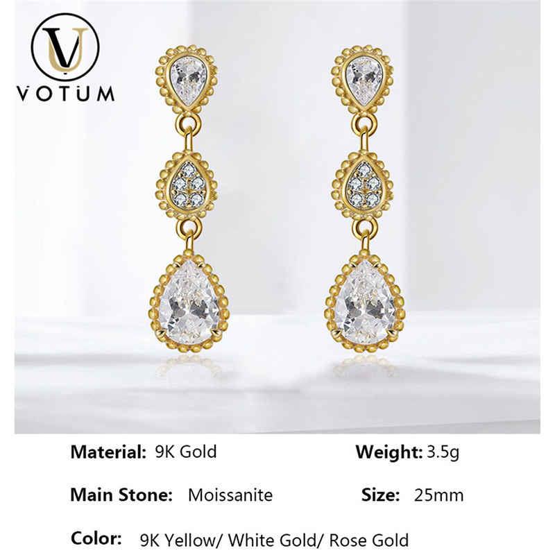 CMSD18 9K Real Gold Moissanite Diamond Earring Necklace Ring Jewelry Set